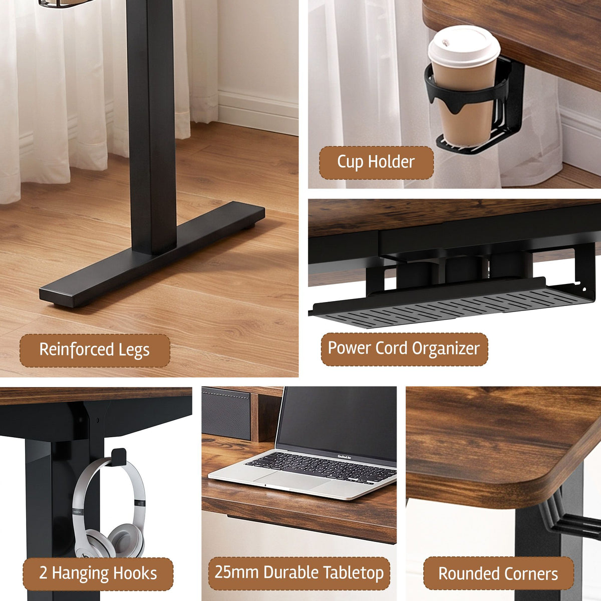White Smoke Artiss Electric Standing Desk Height Adjustable Home Office 120cm Rustic Brown Furniture > Office > Desks