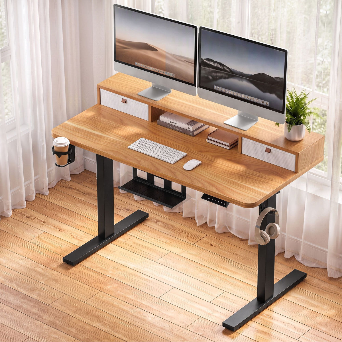 Antique White Artiss Electric Standing Desk Height Adjustable Home Office 120cm Oak Furniture > Office > Desks