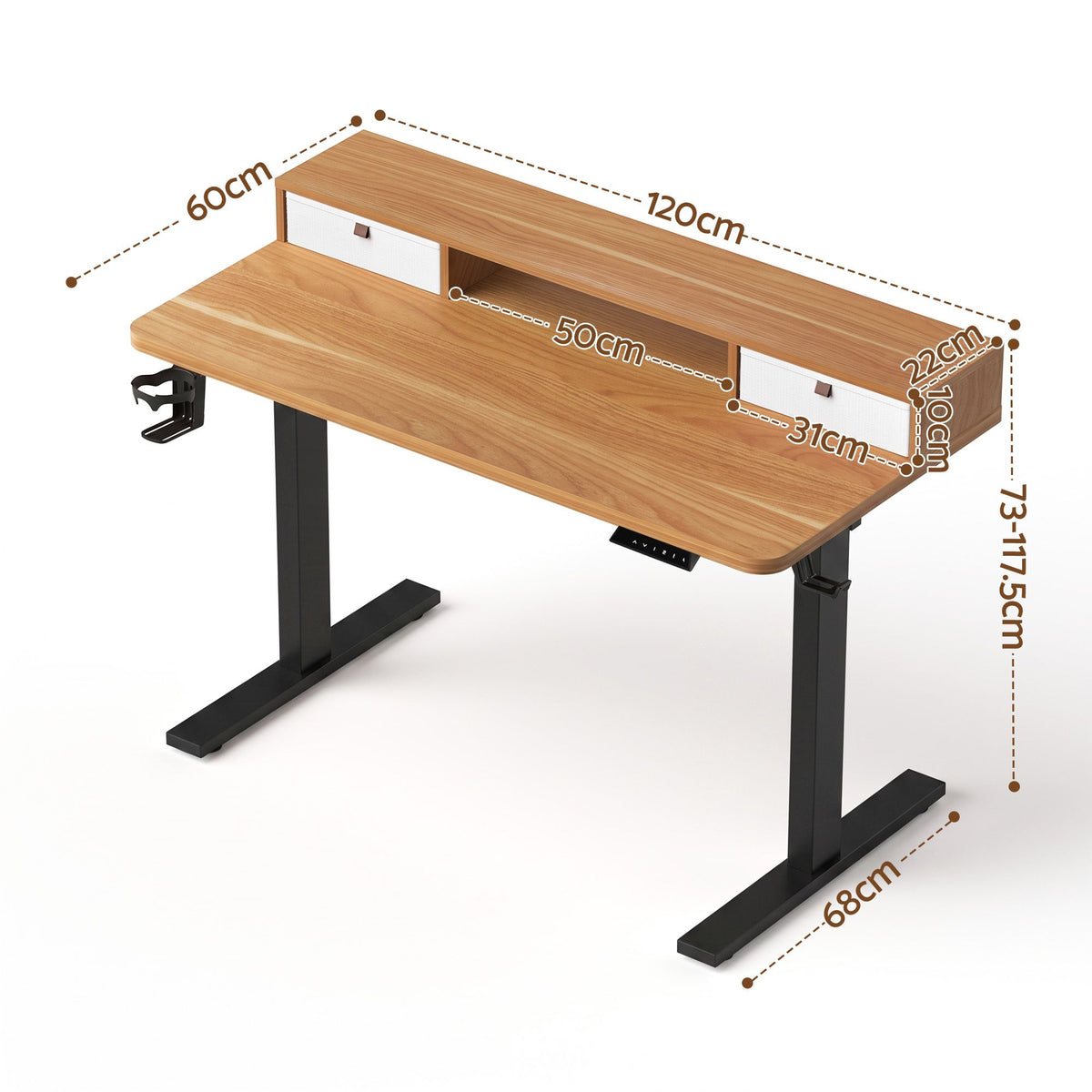 White Smoke Artiss Electric Standing Desk Height Adjustable Home Office 120cm Oak Furniture > Office > Desks