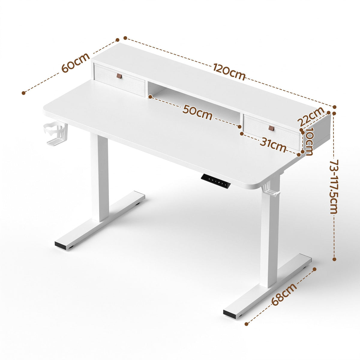 White Smoke Artiss Electric Standing Desk Height Adjustable Home Office 120cm White Furniture > Office > Desks