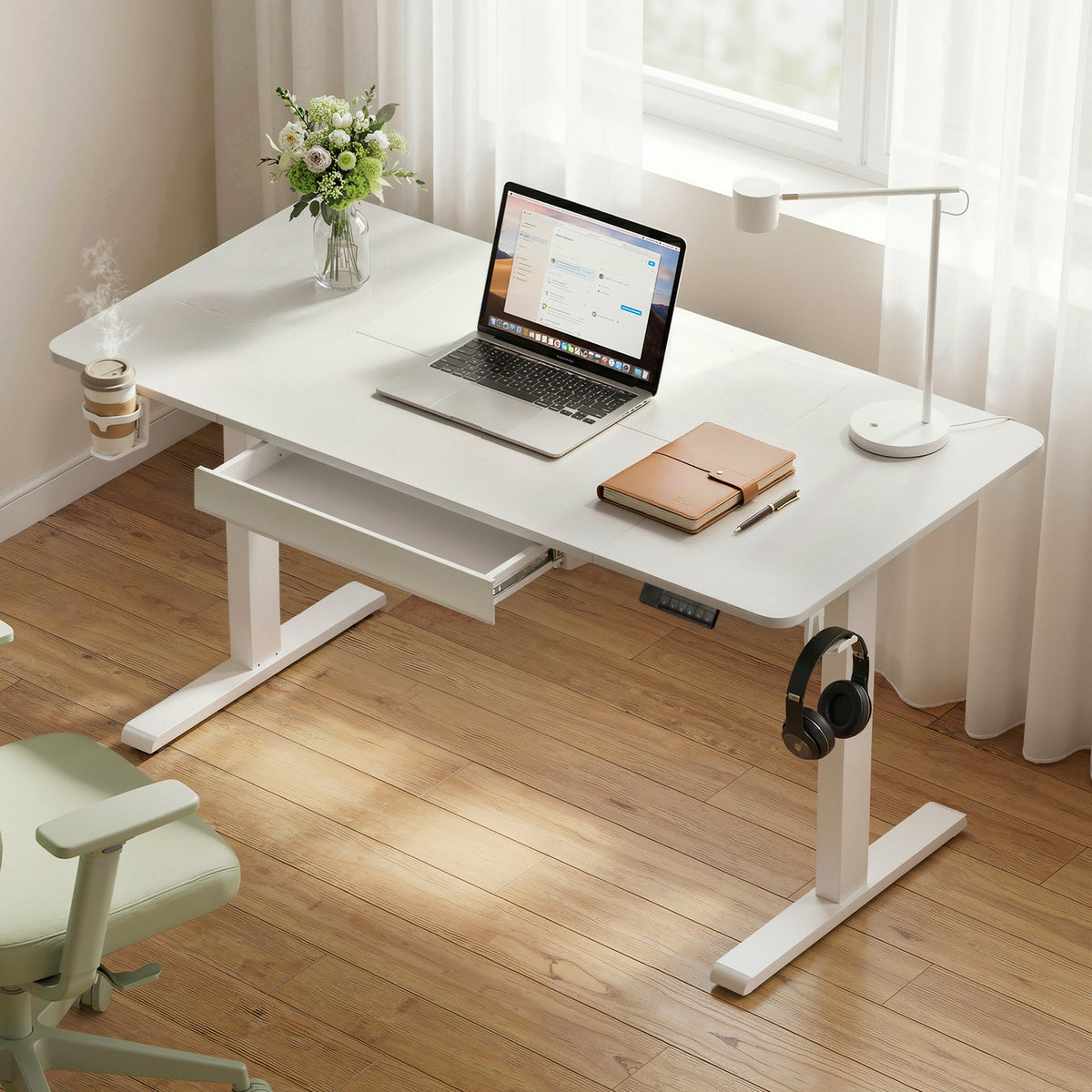 Lavender "Artiss" Electric Adjustable Standing Desk, White, 140cm Desks & Workstations