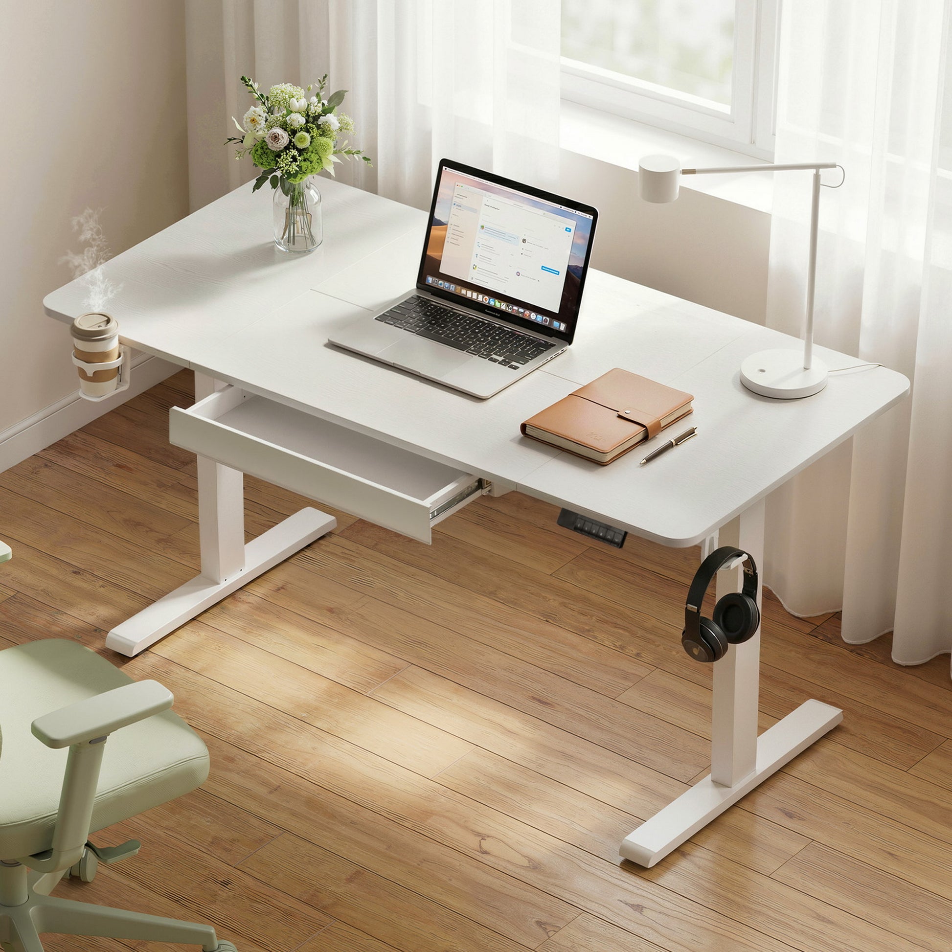 Lavender "Artiss" Electric Adjustable Standing Desk, White, 140cm Desks & Workstations