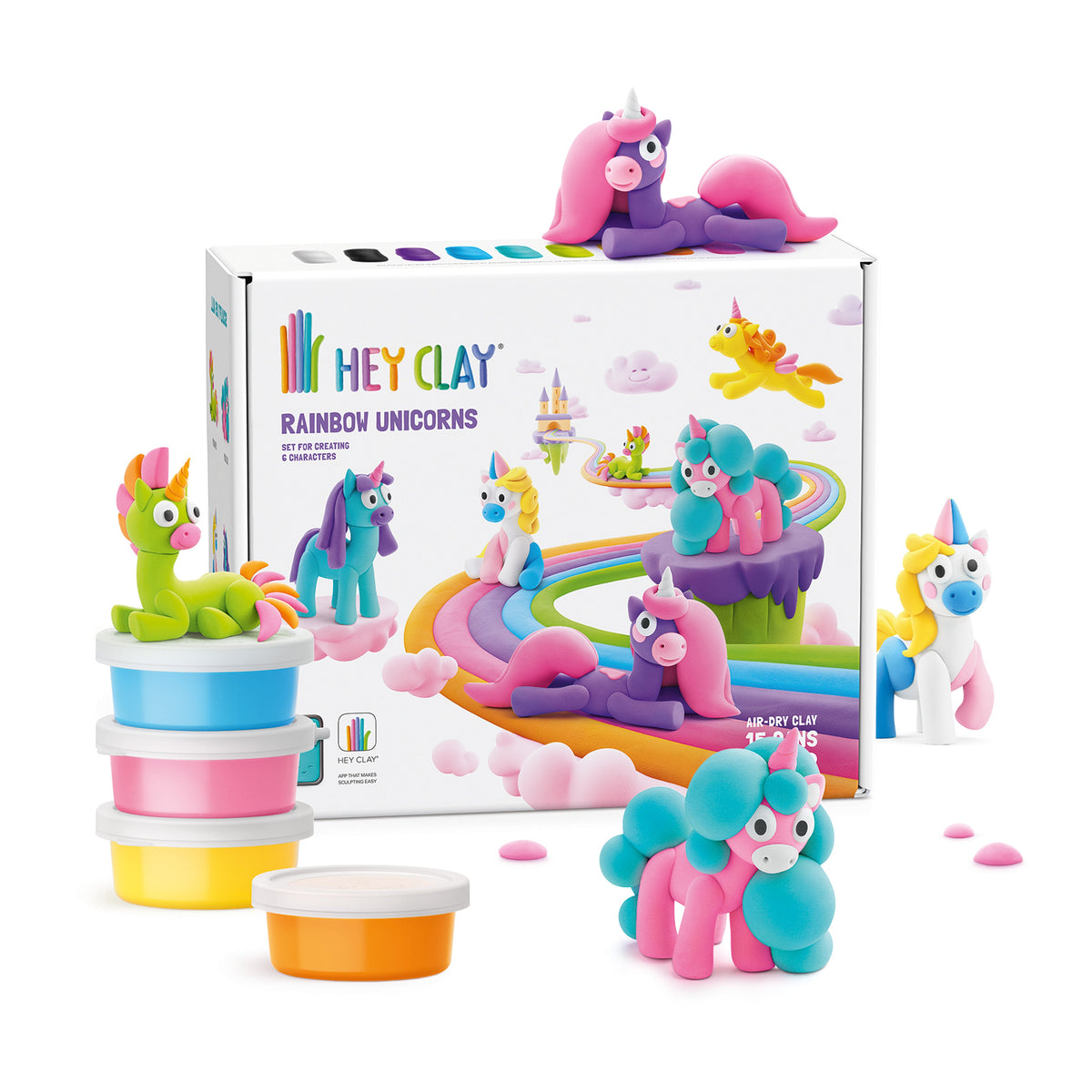 White Smoke Hey Clay Rainbow Unicorns Playdoh & Moulding