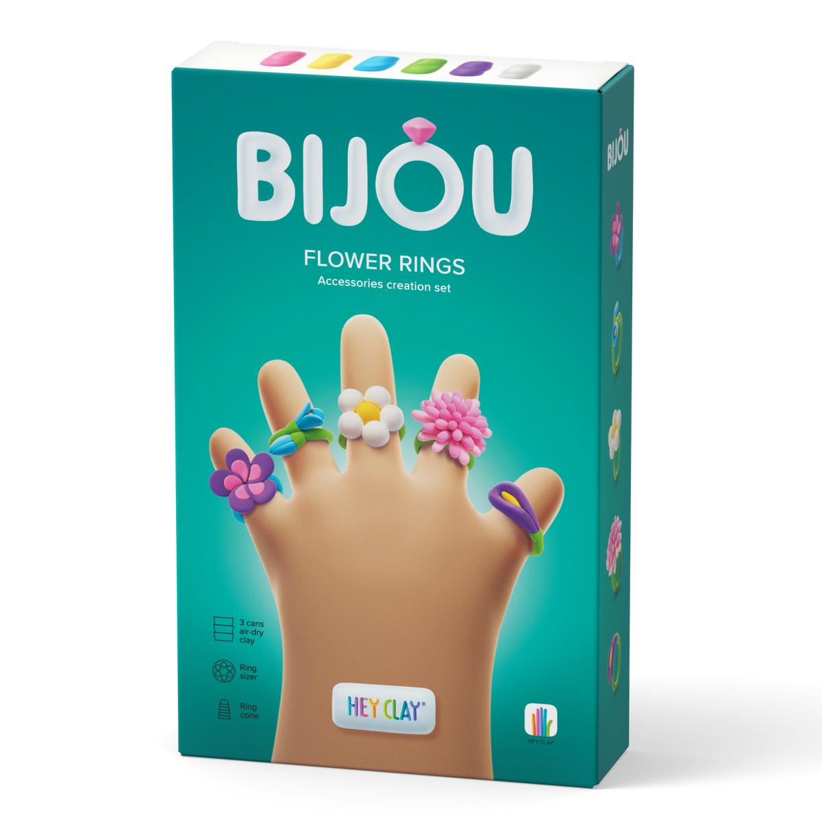Black Hey Clay Bijou Flower Rings Playdoh & Moulding