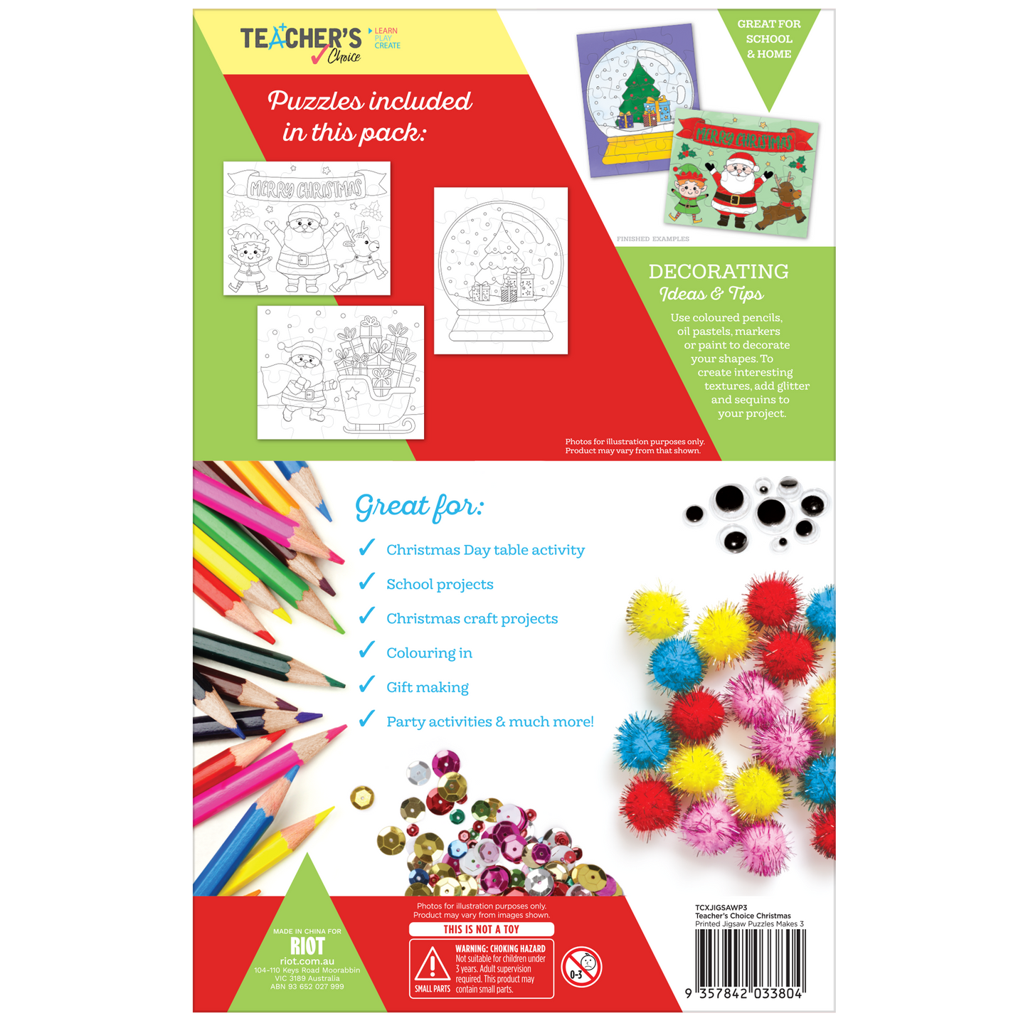 Dark Khaki Teacher's Choice Christmas Printed Jigsaw Puzzles Makes 3 Christmas