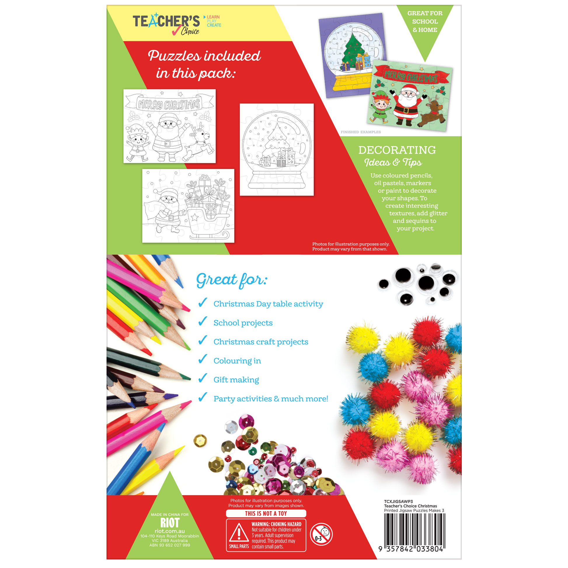 Dark Khaki Teacher's Choice Christmas Printed Jigsaw Puzzles Makes 3 Christmas