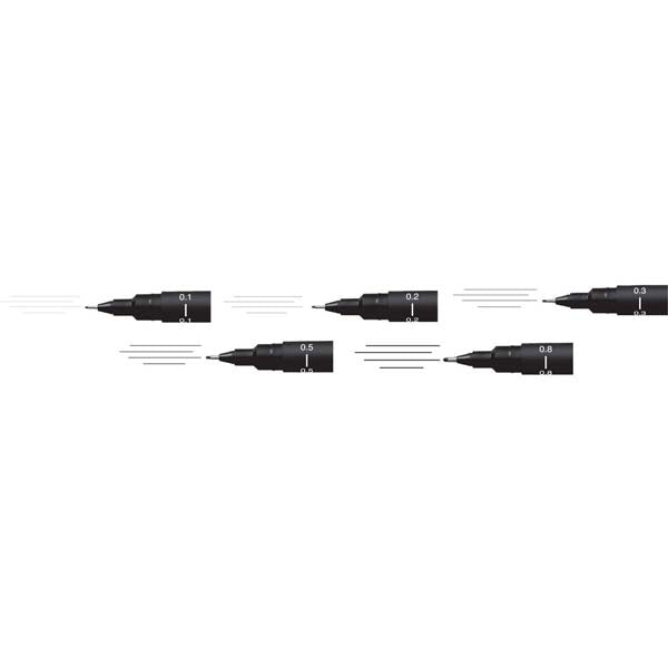 White Smoke UNI PIN Fineliner, Assorted Nib Sizes, Black Ink, Pk5 Pens and Markers