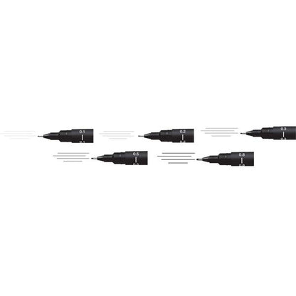 White Smoke UNI PIN Fineliner, Assorted Nib Sizes, Black Ink, Pk5 Pens and Markers