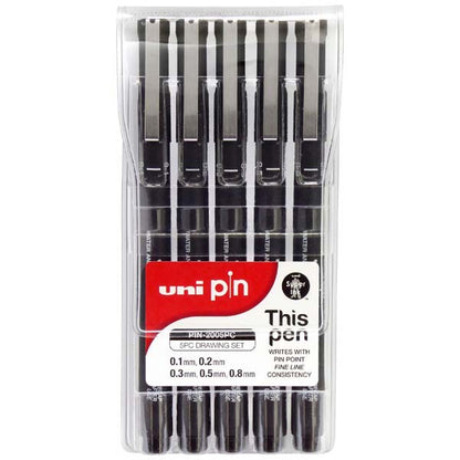 Lavender UNI PIN Fineliner, Assorted Nib Sizes, Black Ink, Pk5 Pens and Markers