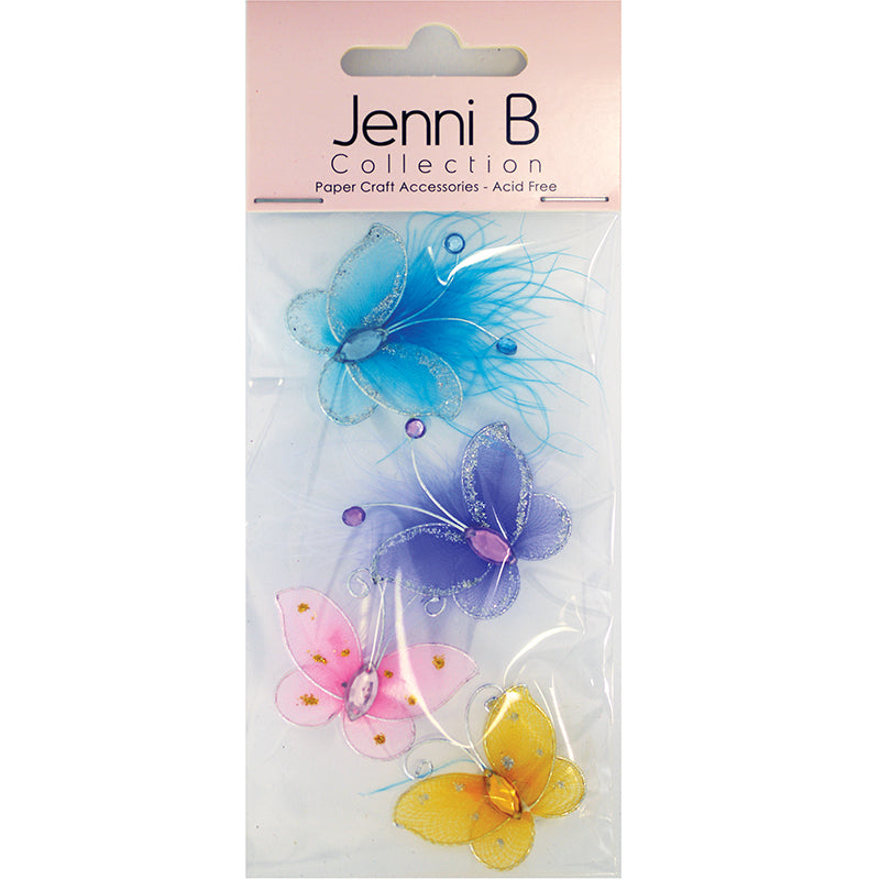 Light Gray Jenni B Wire Butterfly 40mm Pastel Colours 4Pcs Thread, String & Wire