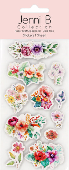 Misty Rose Jenni B Sticker Floral Sparkle 11Pc Paper Craft