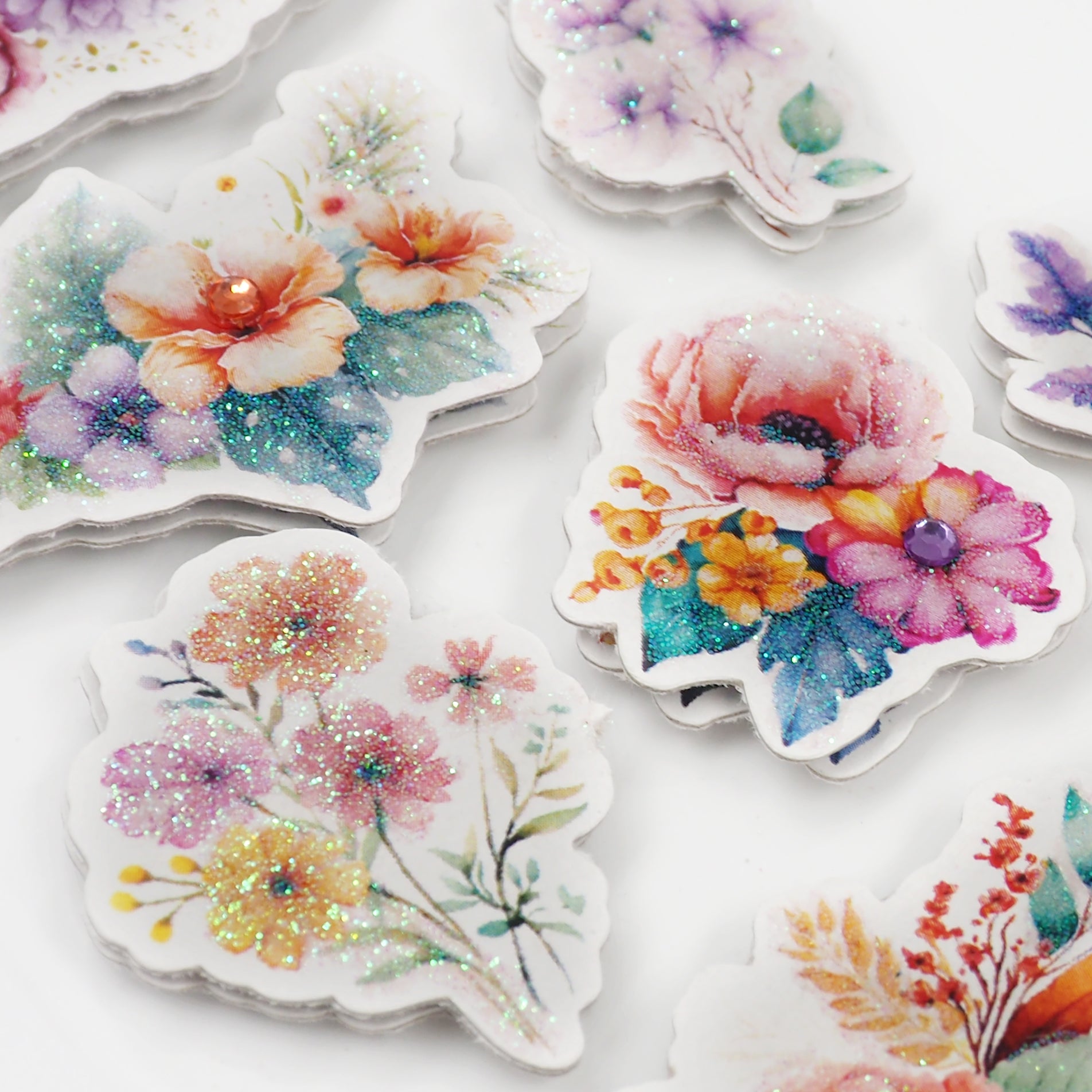 Lavender Jenni B Sticker Floral Sparkle 11Pc Paper Craft