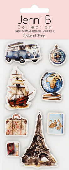 Lavender Jenni B Sticker Vintge Travel Explre 8Pc Paper Craft