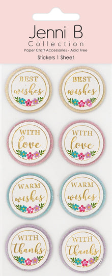 Misty Rose Jenni B Sticker Best Wishes Sparkle 8Pc Paper Craft