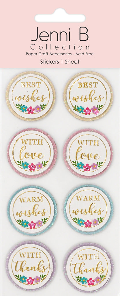 Misty Rose Jenni B Sticker Best Wishes Sparkle 8Pc Paper Craft
