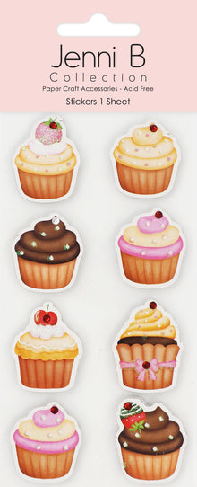 Misty Rose Jenni B Sticker Cupcake Sparkle 8Pc Paper Craft