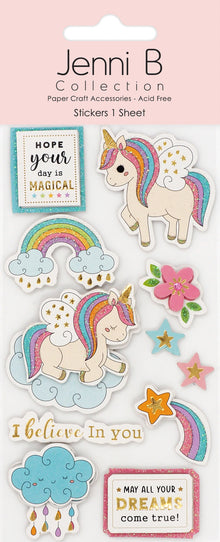 Misty Rose Jenni B Sticker Unicorns Sparkle 11Pc Paper Craft