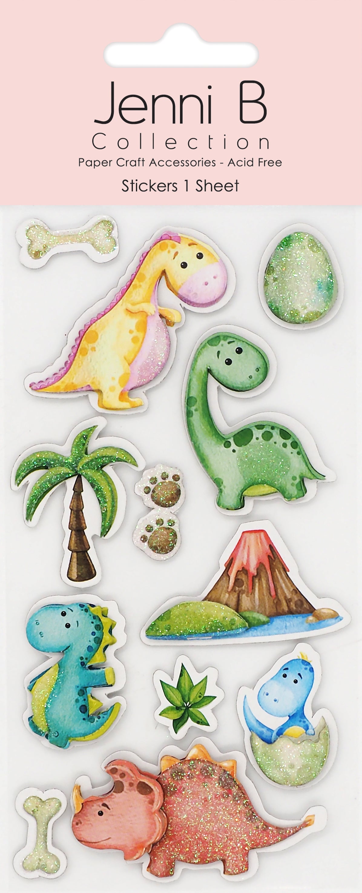 Misty Rose Jenni B Sticker Dino Party 12Pc Paper Craft