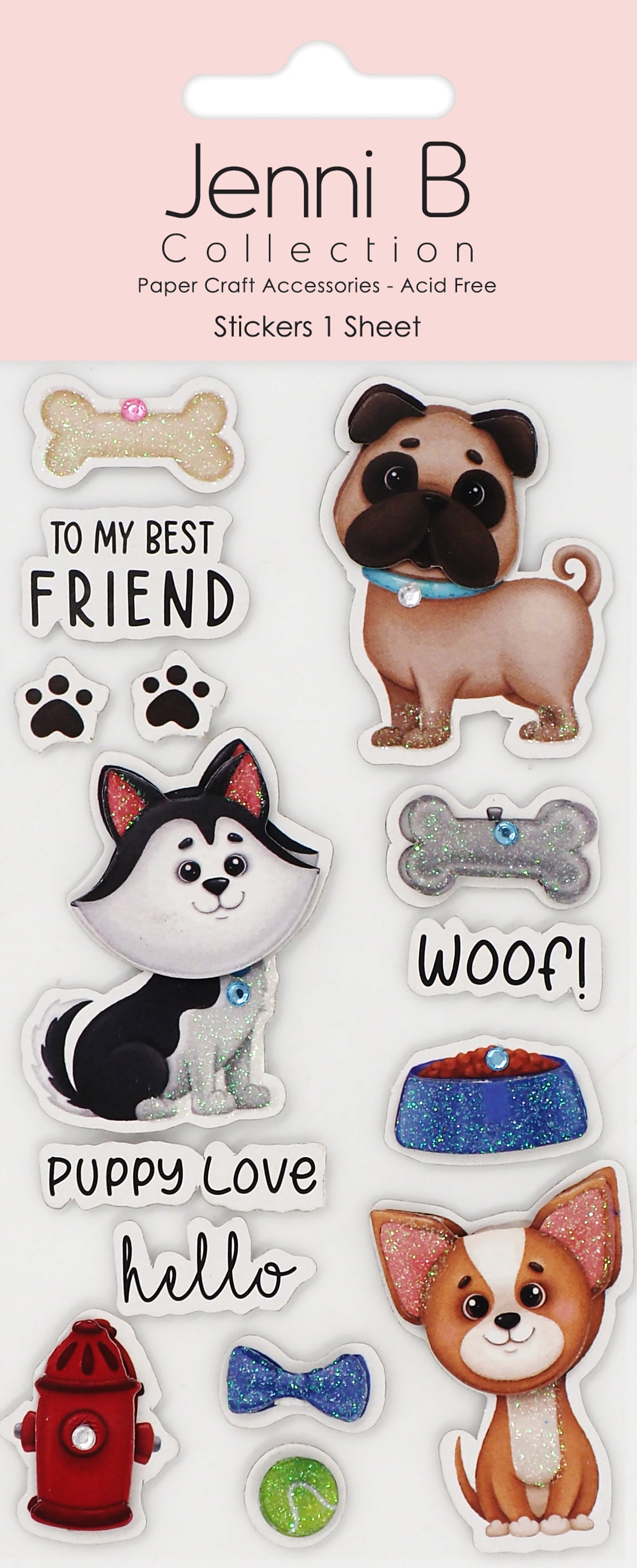 Lavender Jenni B Sticker Puppy Love Sparkle 15Pc Paper Craft