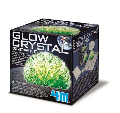 Glow crystal growing kit box with green crystal artwork and large blue "4M"