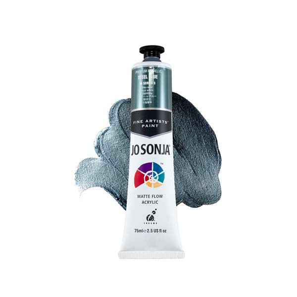 White Smoke Jo Sonja's Matte Flow Acrylic Paint Metallic Steel Blue 75ml S3 Paint
