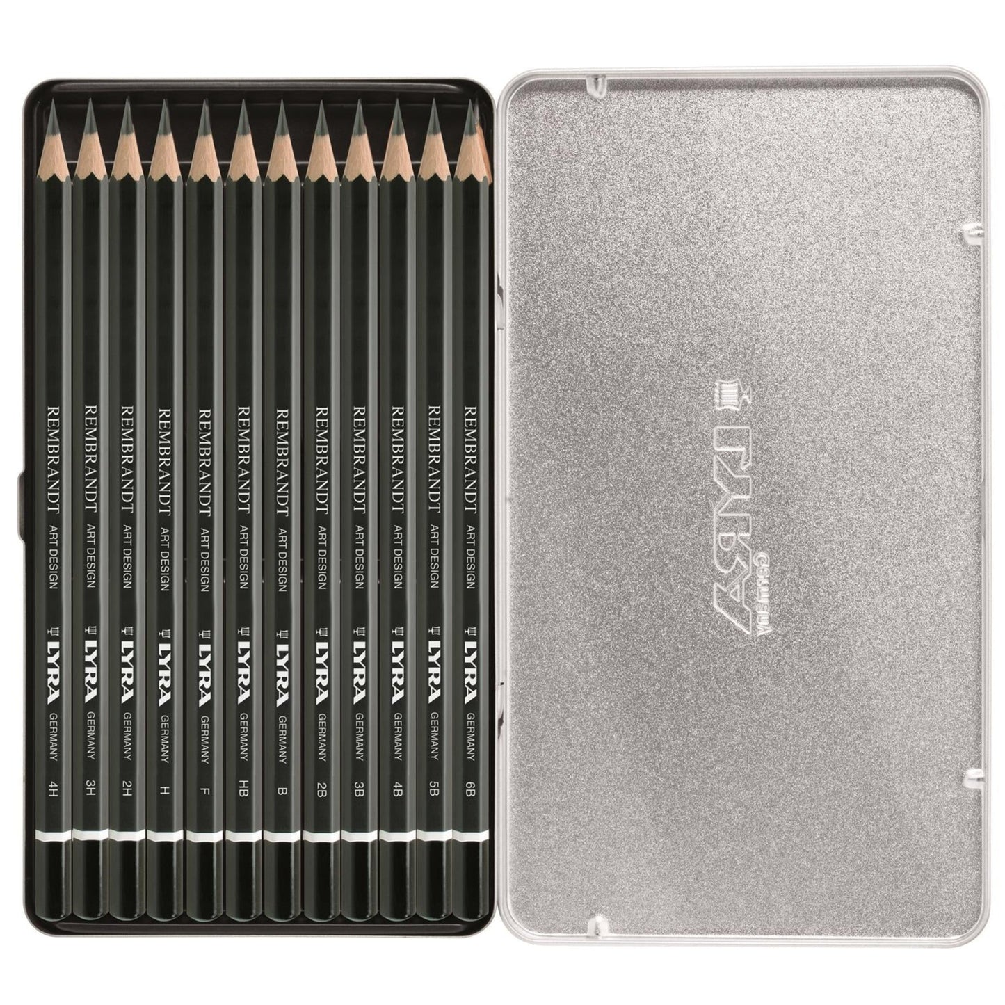 Dark Gray Lyra Rembrandt Art Design Graphite Pencil Metal Box 12 pcs Pencils