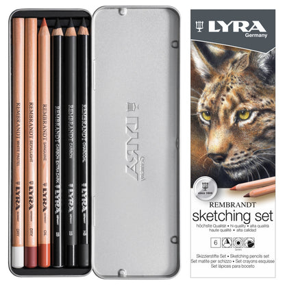 Gray Lyra Rembrandt Sketching Set Tin Box 11 Pcs Pencils