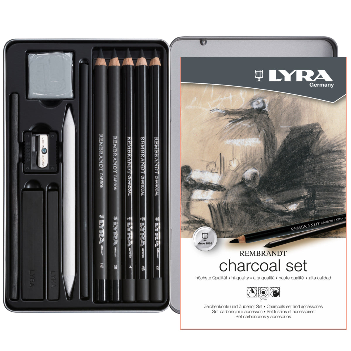 Dark Slate Gray Lyra Rembrandt Charcoal Set Tin Box 11 Pcs Pencils