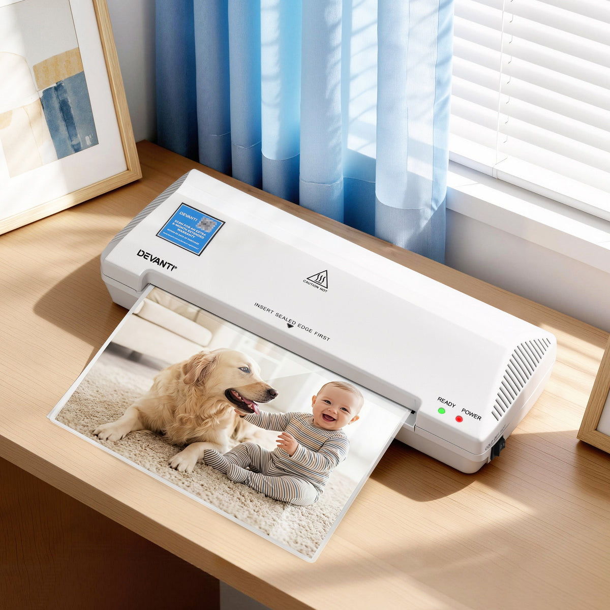 Lavender Devanti A4 Laminator Machine, Hot & Cold Thermal Fast Lamination Anti-Jam Laminator for Office School Home Document Photo Card Handmade A4 A5 A6, White Home & Garden > Home Office Accessories > Laminators
