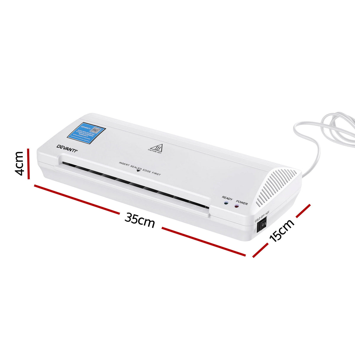 White Smoke Devanti A4 Laminator Machine, Hot & Cold Thermal Fast Lamination Anti-Jam Laminator for Office School Home Document Photo Card Handmade A4 A5 A6, White Home & Garden > Home Office Accessories > Laminators