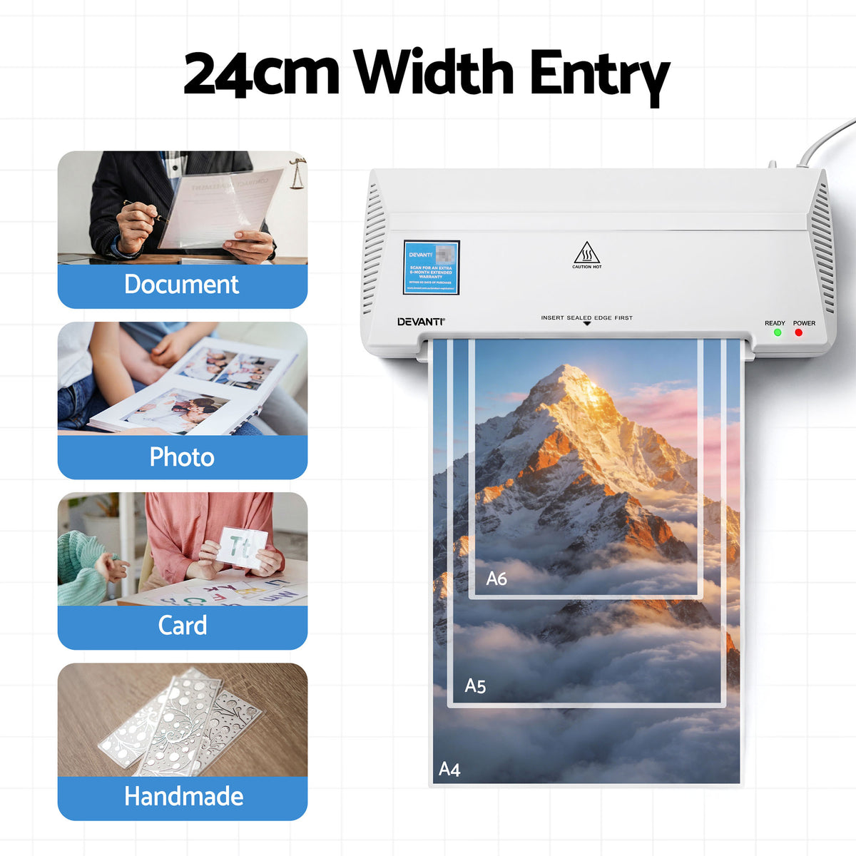 White Smoke Devanti A4 Laminator Machine, Hot & Cold Thermal Fast Lamination Anti-Jam Laminator for Office School Home Document Photo Card Handmade A4 A5 A6, White Home & Garden > Home Office Accessories > Laminators
