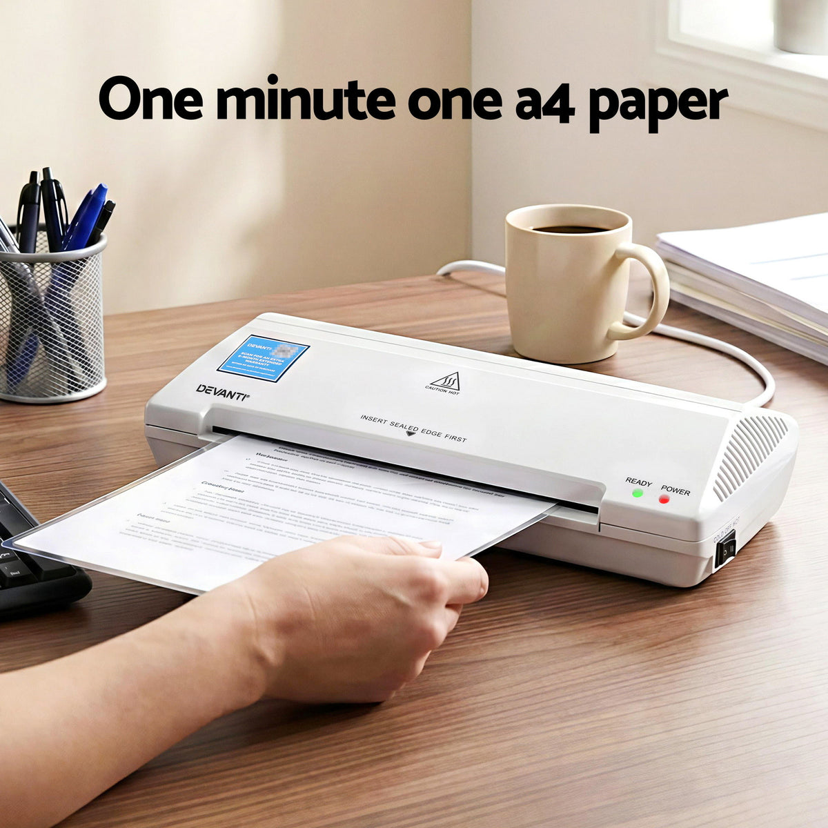 Gray Devanti A4 Laminator Machine, Hot & Cold Thermal Fast Lamination Anti-Jam Laminator for Office School Home Document Photo Card Handmade A4 A5 A6, White Home & Garden > Home Office Accessories > Laminators