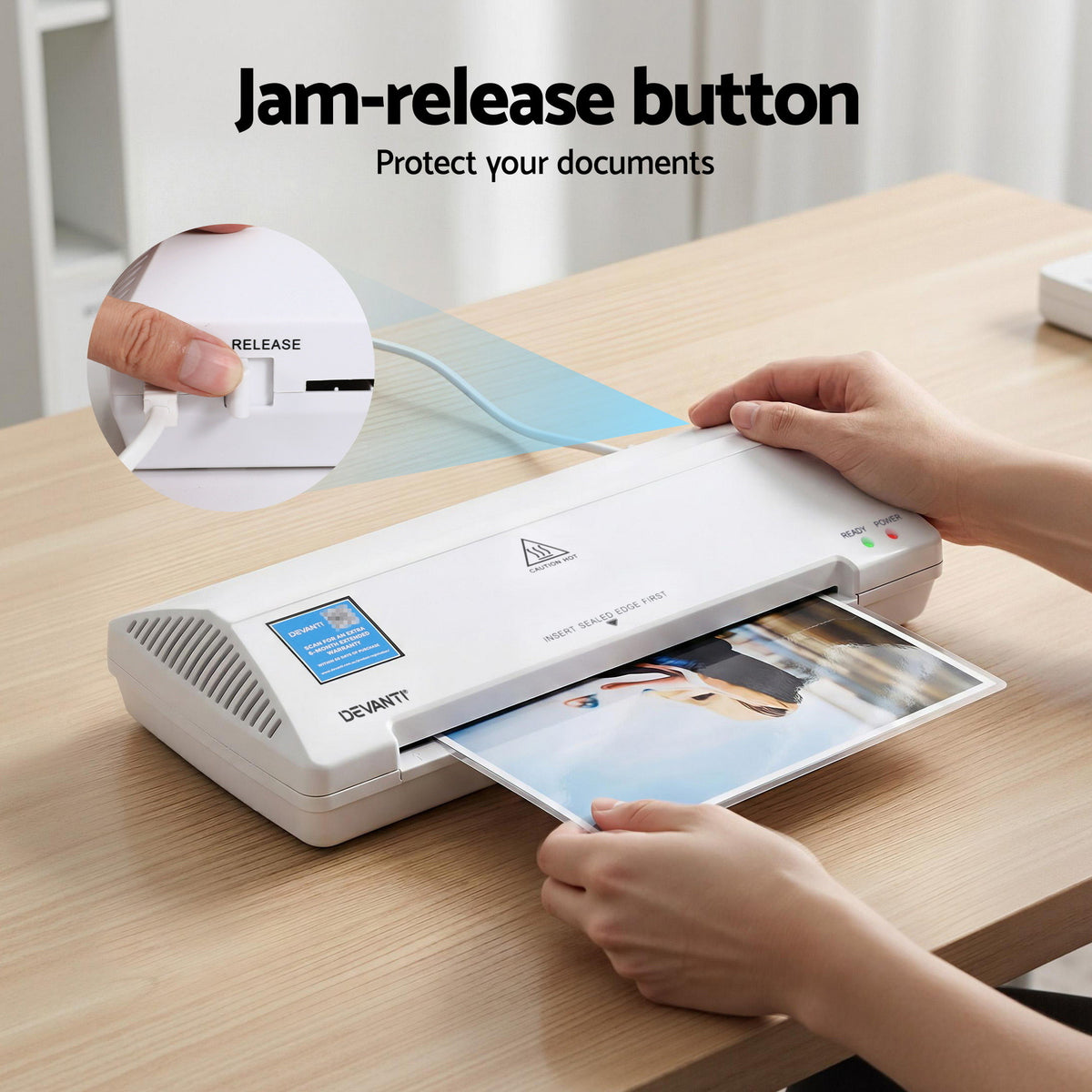 Light Gray Devanti A4 Laminator Machine, Hot & Cold Thermal Fast Lamination Anti-Jam Laminator for Office School Home Document Photo Card Handmade A4 A5 A6, White Home & Garden > Home Office Accessories > Laminators
