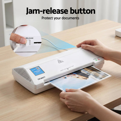 Light Gray Devanti A4 Laminator Machine, Hot & Cold Thermal Fast Lamination Anti-Jam Laminator for Office School Home Document Photo Card Handmade A4 A5 A6, White Home & Garden > Home Office Accessories > Laminators