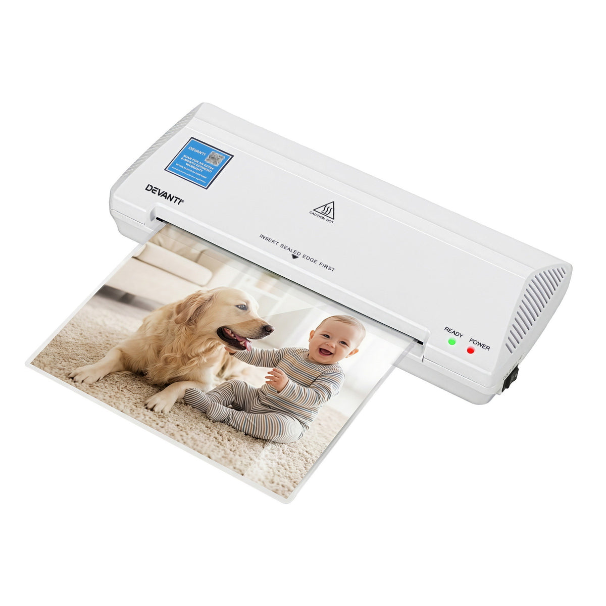 White Smoke Devanti A4 Laminator Machine, Hot & Cold Thermal Fast Lamination Anti-Jam Laminator for Office School Home Document Photo Card Handmade A4 A5 A6, White Home & Garden > Home Office Accessories > Laminators