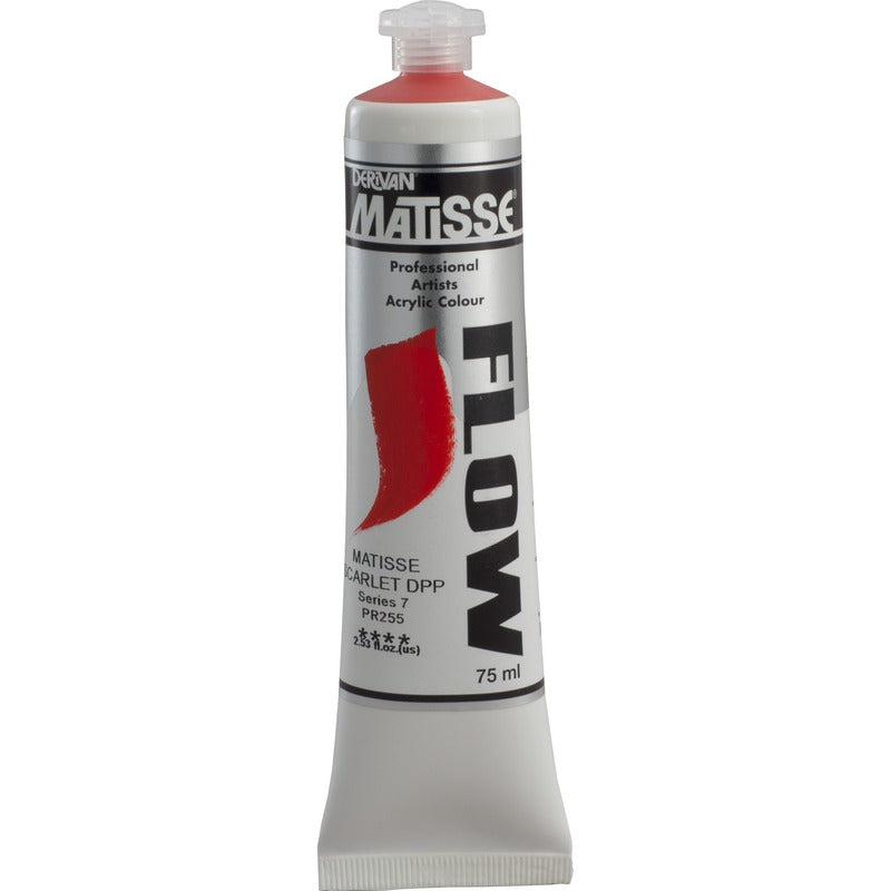 White Smoke Derivan Matisse Flow Acrylic Paint, S7, 75ml, Matisse Scarlet Deep Acrylic Paints