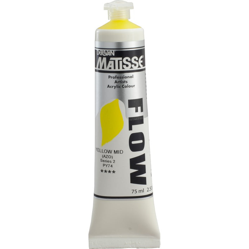 White Smoke Derivan Matisse Flow Acrylic Paint, S2, 75ml, Yellow Mid (Azo) Acrylic Paints