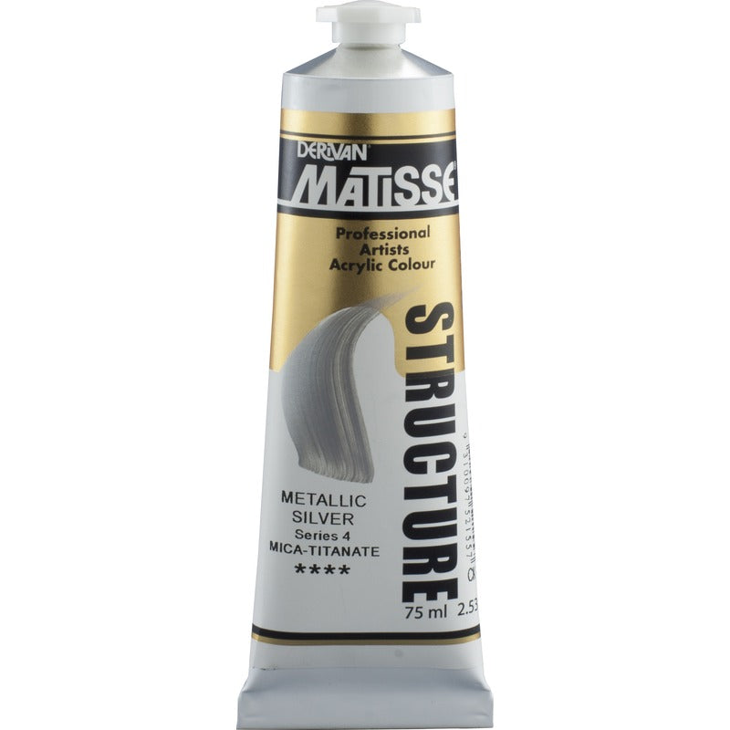 White Smoke Derivan Matisse Structure Acrylic Paint, S4, 75ml, Metallic Silver Acrylic Paints