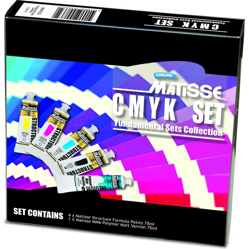Black Derivan Matisse Structure, CMYK Colours Set, 5x75ml Acrylic Paints