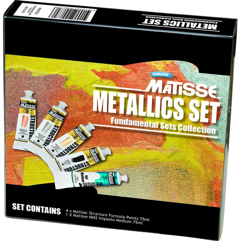 Black Derivan Matisse Structure, Metallics Set, 5x75ml Acrylic Paints