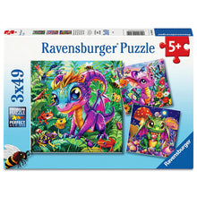 Ravensburger jigsaw puzzle box with colorful baby garden dragons, 3x49 pieces, age 5+