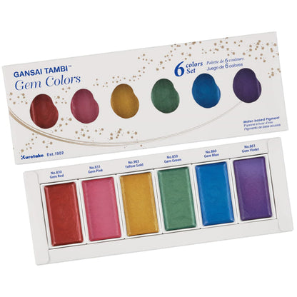 White Smoke Kuretake Gansai Tambi Gem Colours Watercolour Set – 6 Colours Watercolour Paint