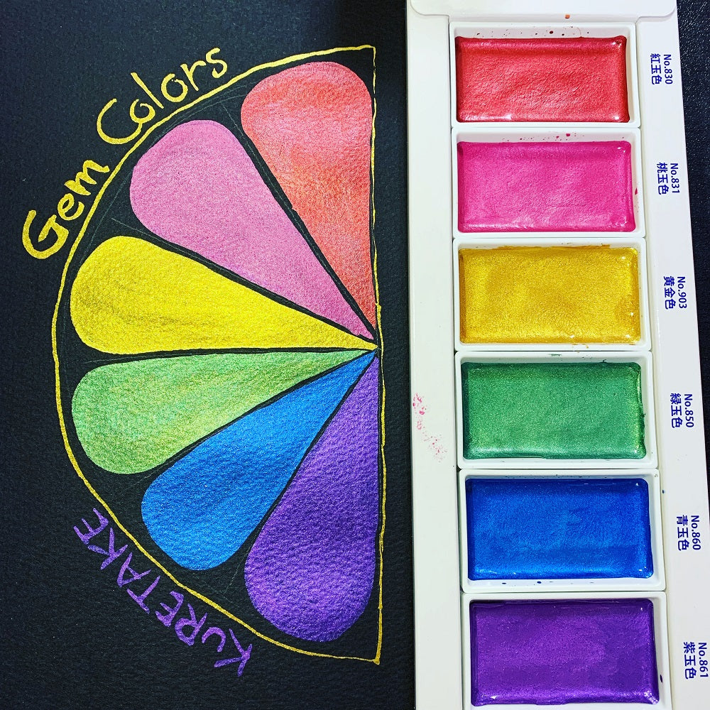 Dark Slate Gray Kuretake Gansai Tambi Gem Colours Watercolour Set – 6 Colours Watercolour Paint