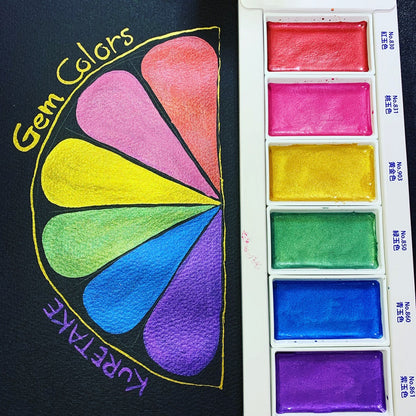 Dark Slate Gray Kuretake Gansai Tambi Gem Colours Watercolour Set – 6 Colours Watercolour Paint