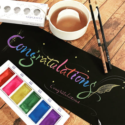 Black Kuretake Gansai Tambi Gem Colours Watercolour Set – 6 Colours Watercolour Paint