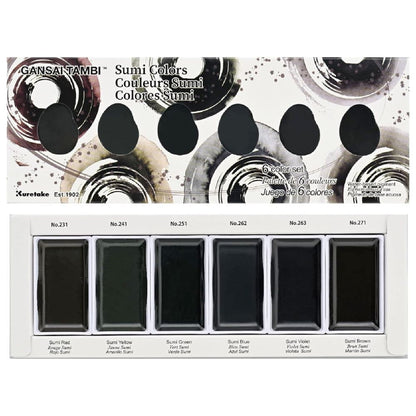 Lavender Kuretake Gansai Tambi Sumi Colours Watercolour Set – 6 Colours Watercolour Paint