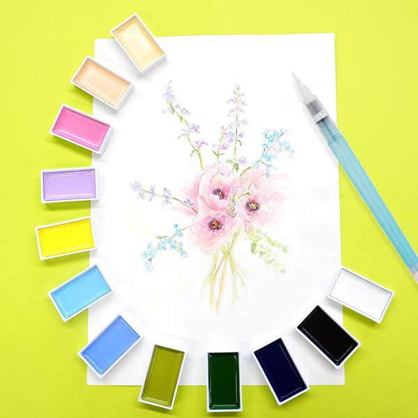 White Smoke Kuretake Gansai Tambi Watercolour Paint, 48 Set Watercolour Paints