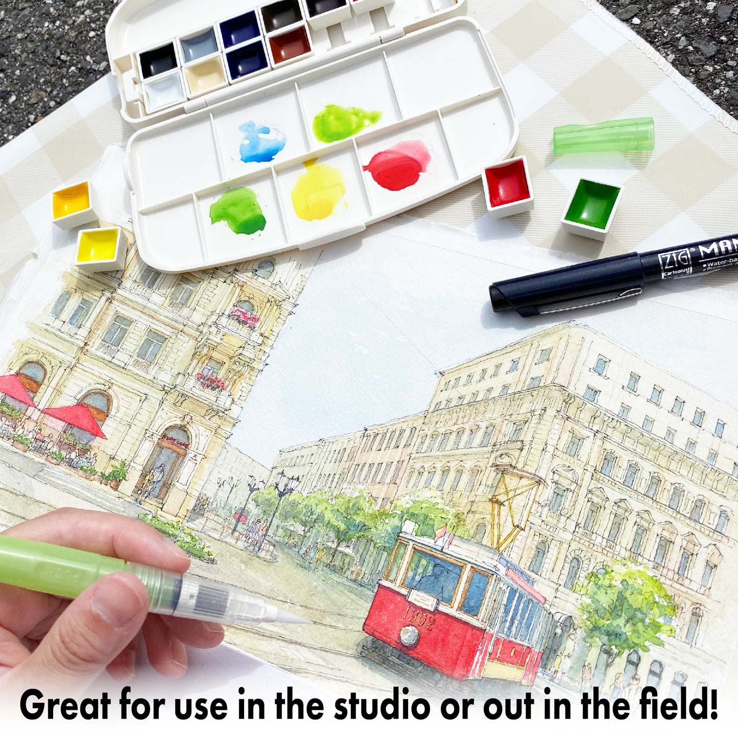 White Smoke Kuretake Gansai Tambi Portable Watercolour Set – 14 Colours Watercolour Paint