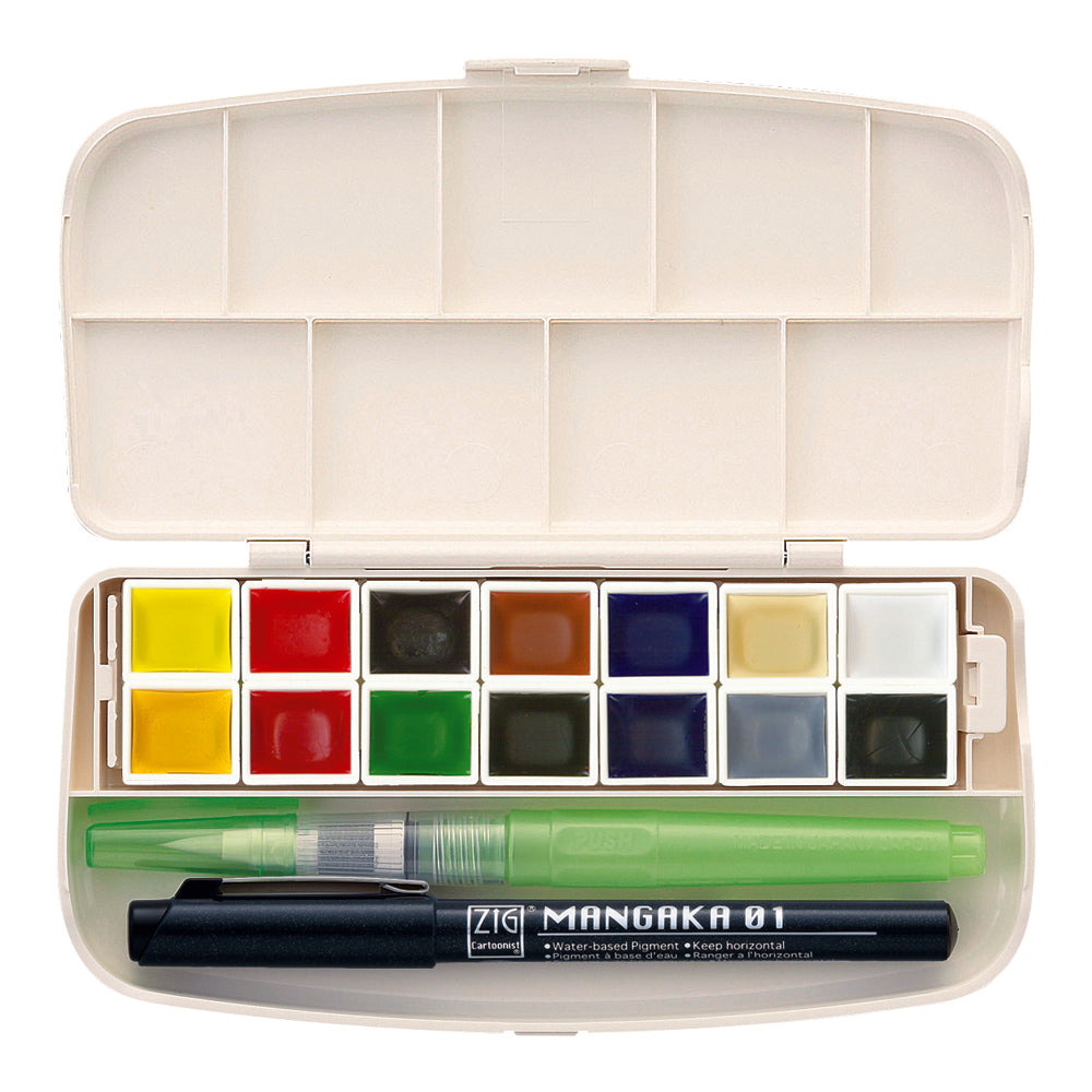 Light Gray Kuretake Gansai Tambi Portable Watercolour Set – 14 Colours Watercolour Paint