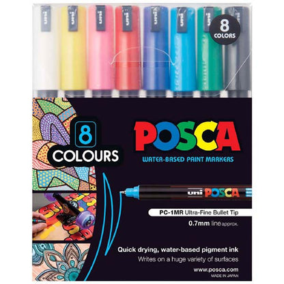 Black Posca PC1MR Paint Marker,  Assorted Colours, 8Pk Paint Markers